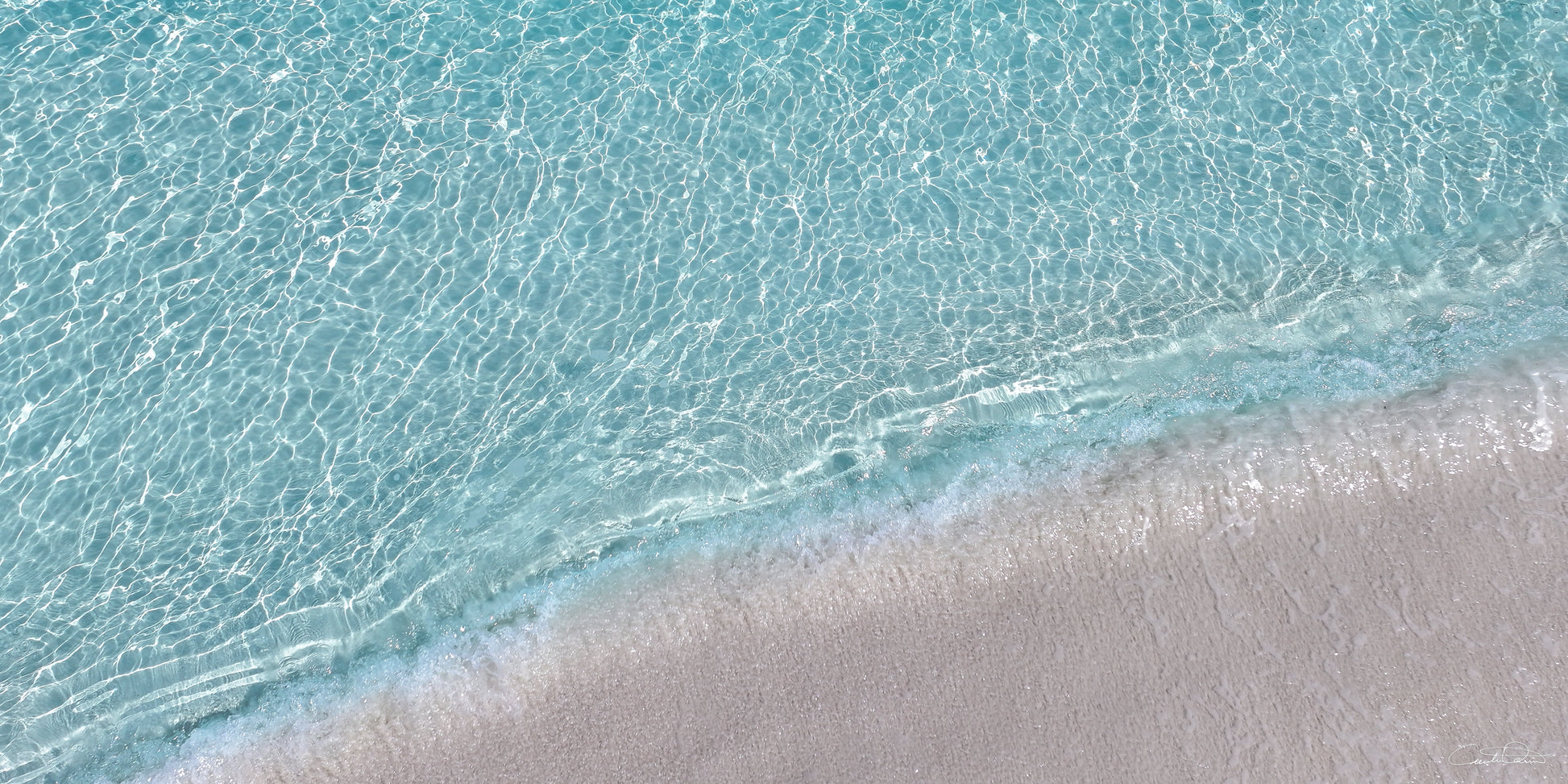 Soft ocean wave touching sand crystal clear sea aerial view — Salty Vibes