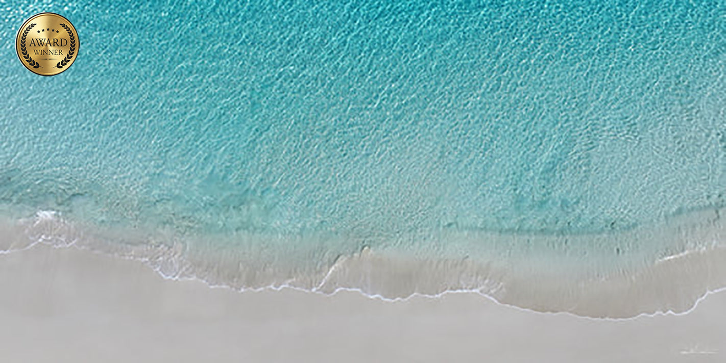 Still Tide turquoise shoreline aerial view minimal beach wave photography — Salty Vibes