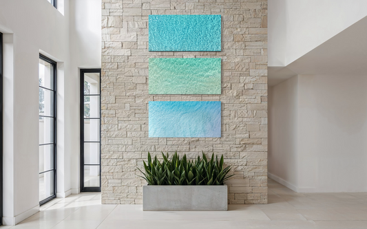 Still Waters Triptych Ocean Collection Soft Luminous Calm Tide — Salty Vibes