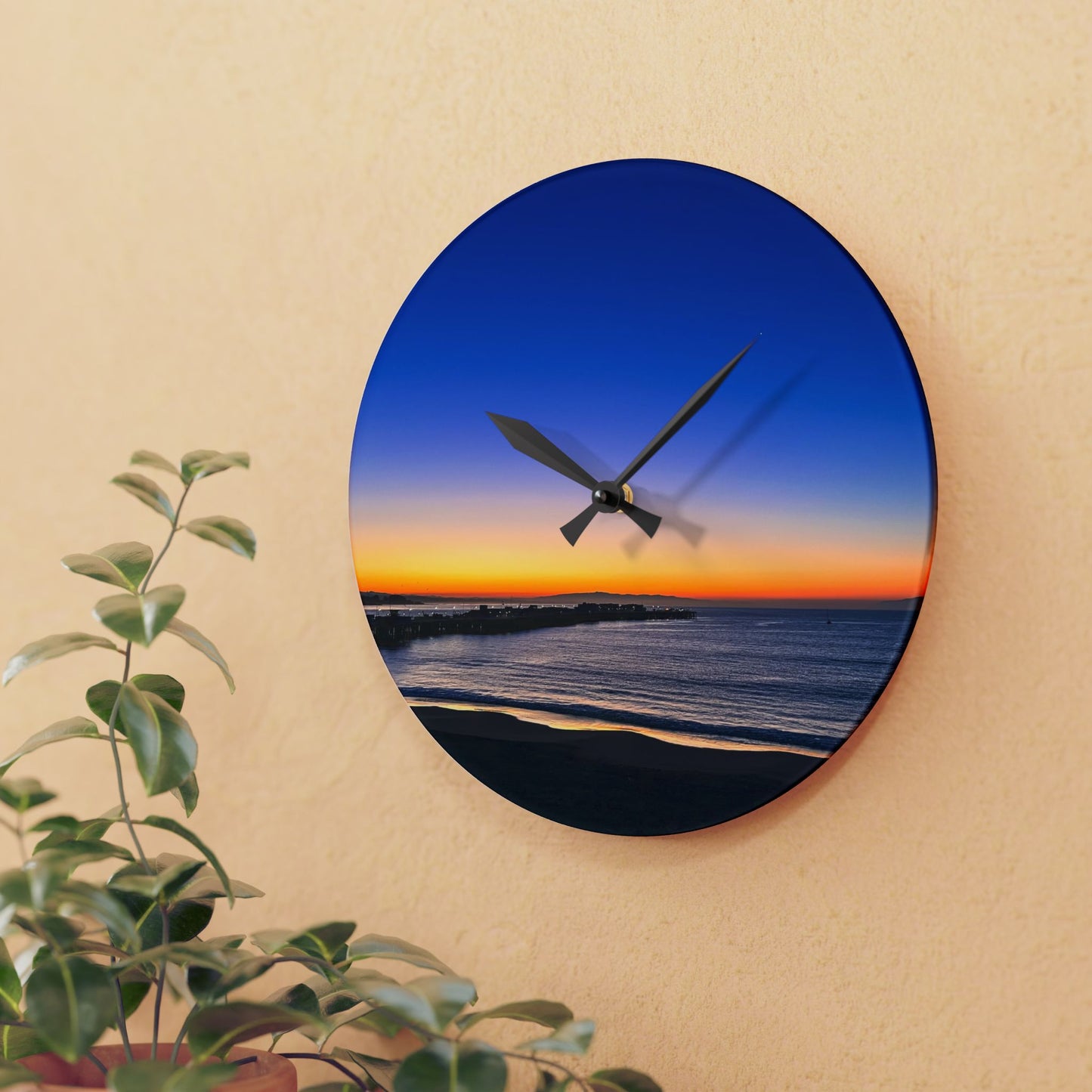 Acrylic Wall Clock - “Golden Blues”