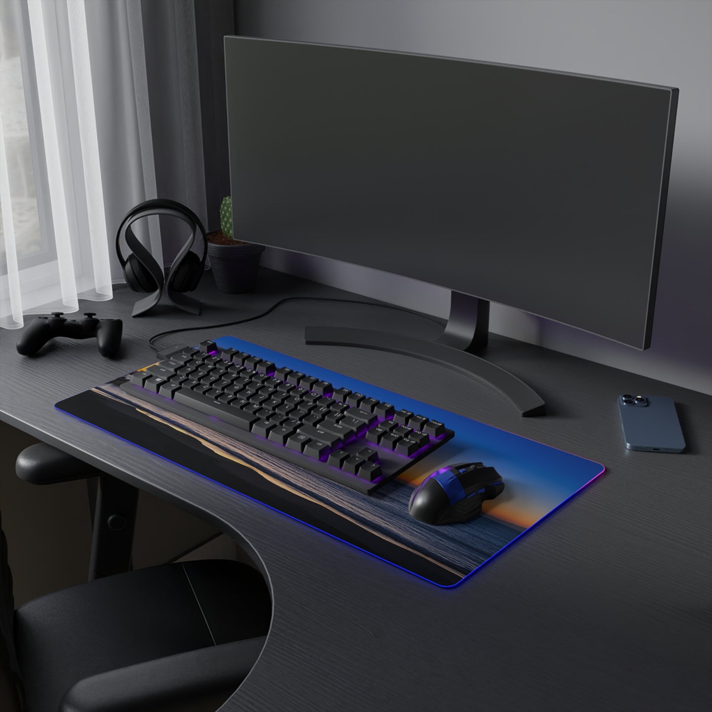 LED Gaming Desk Pad - "Golden Blues"