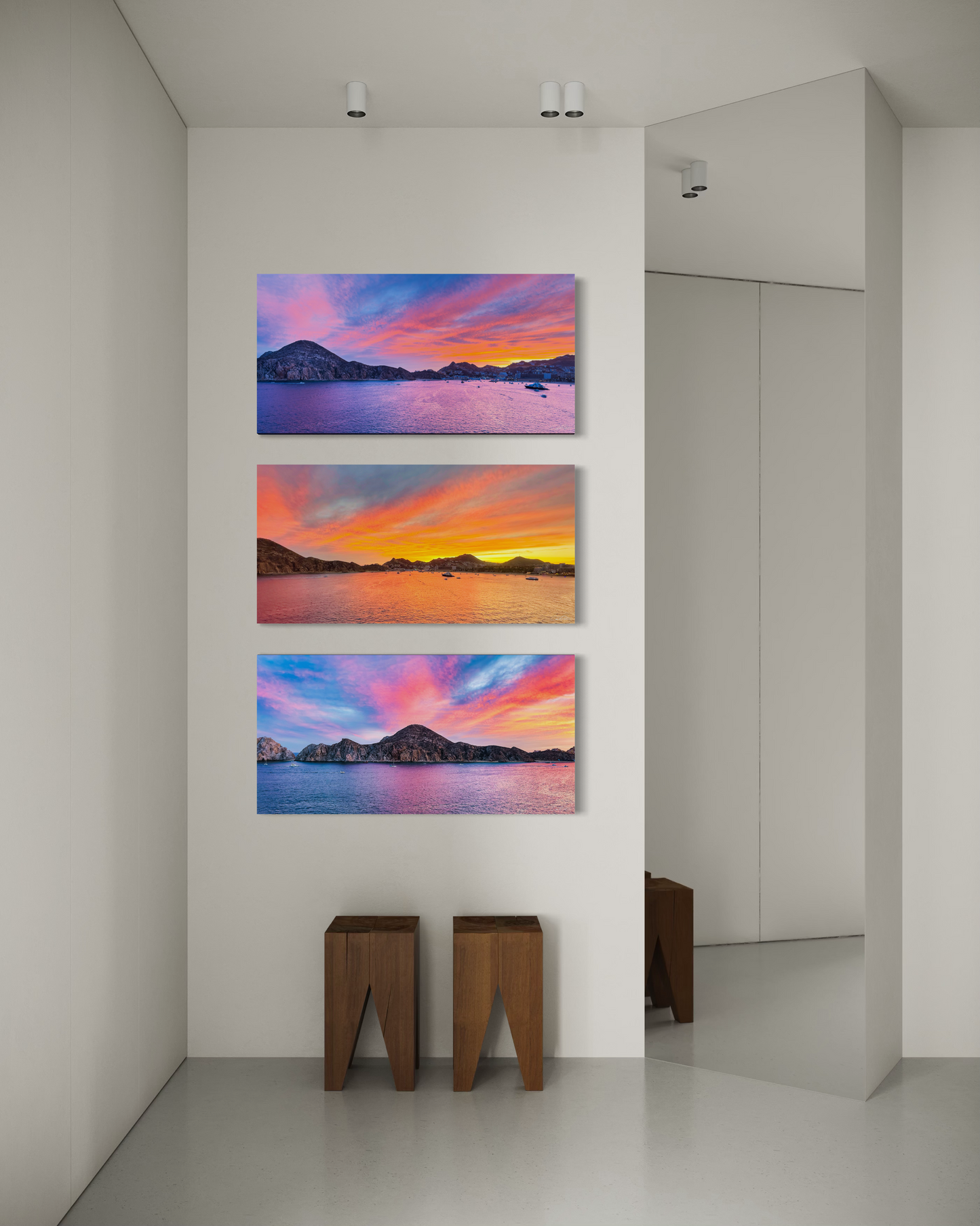 Cabo Sunset Triptych Golden Hour Seascape Series — Salty Vibes